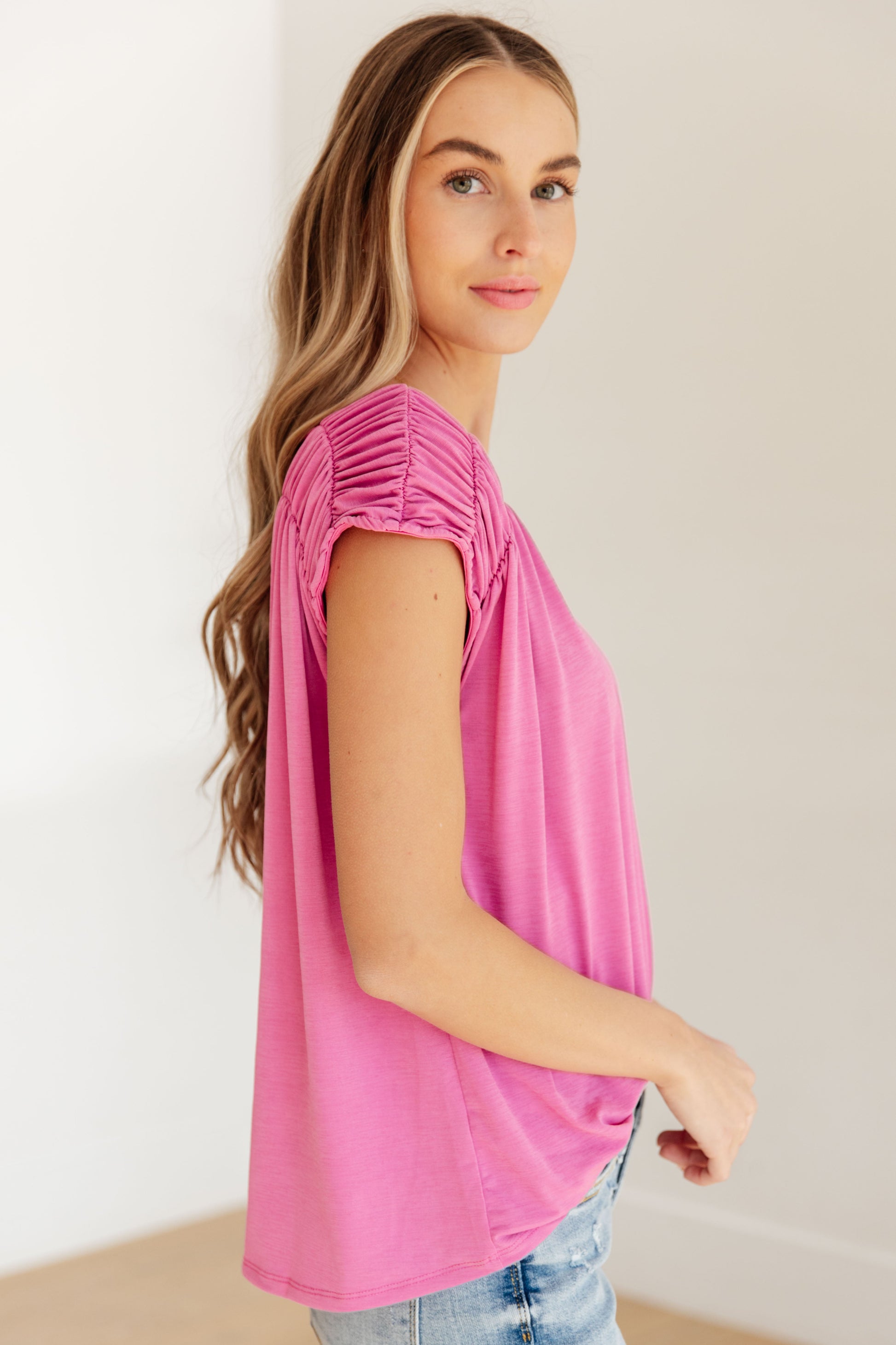 Ruched Cap Sleeve - Magenta - Southern Divas Boutique
