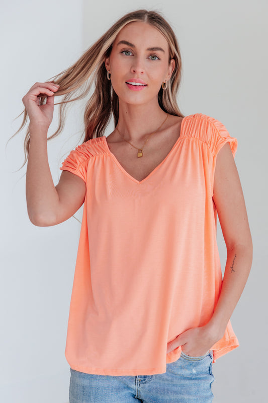 Ruched Cap Sleeve - Neon Orange - Southern Divas Boutique