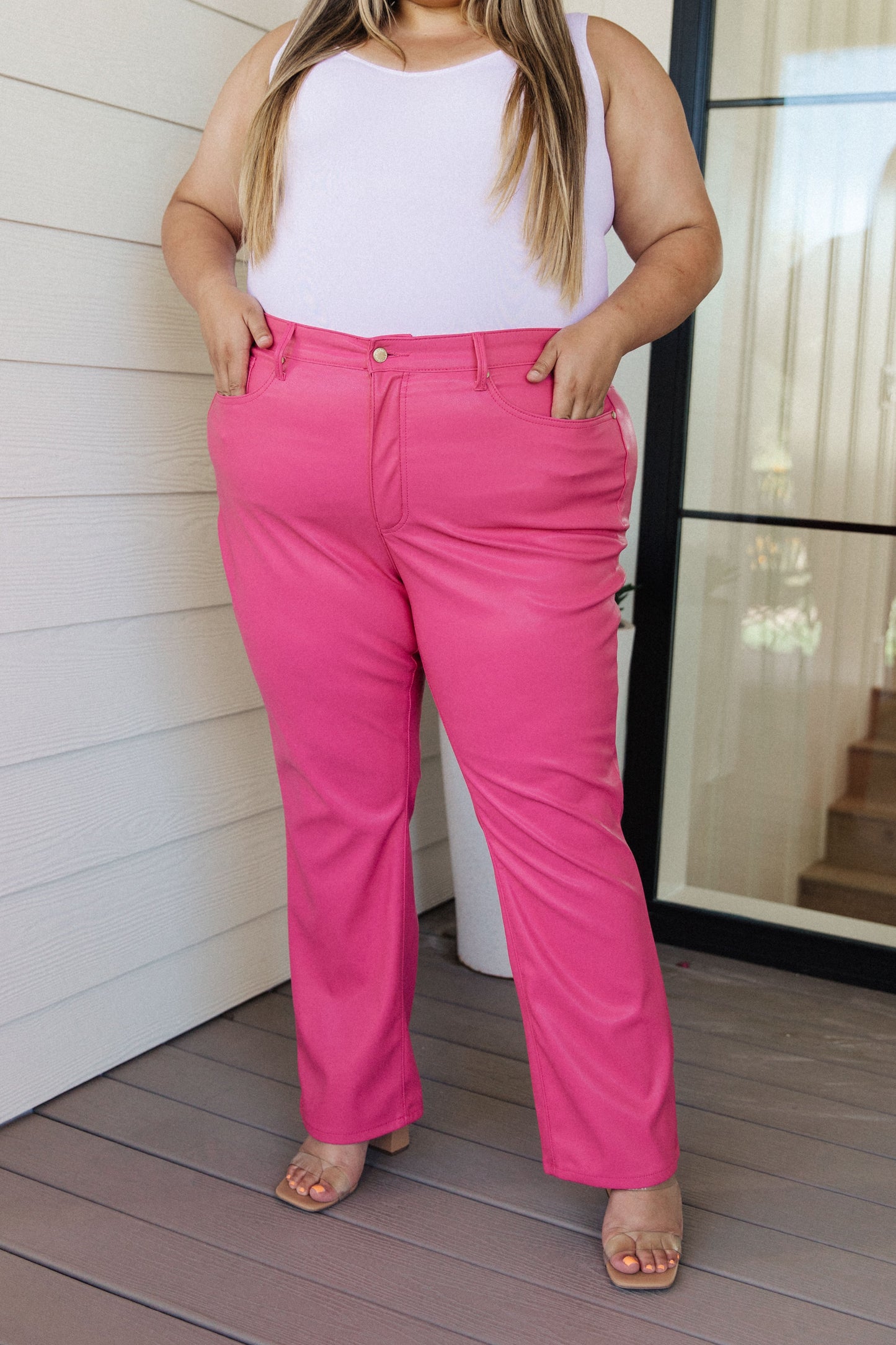 Tanya Control Top Faux Leather Pants in Hot Pink - Southern Divas Boutique