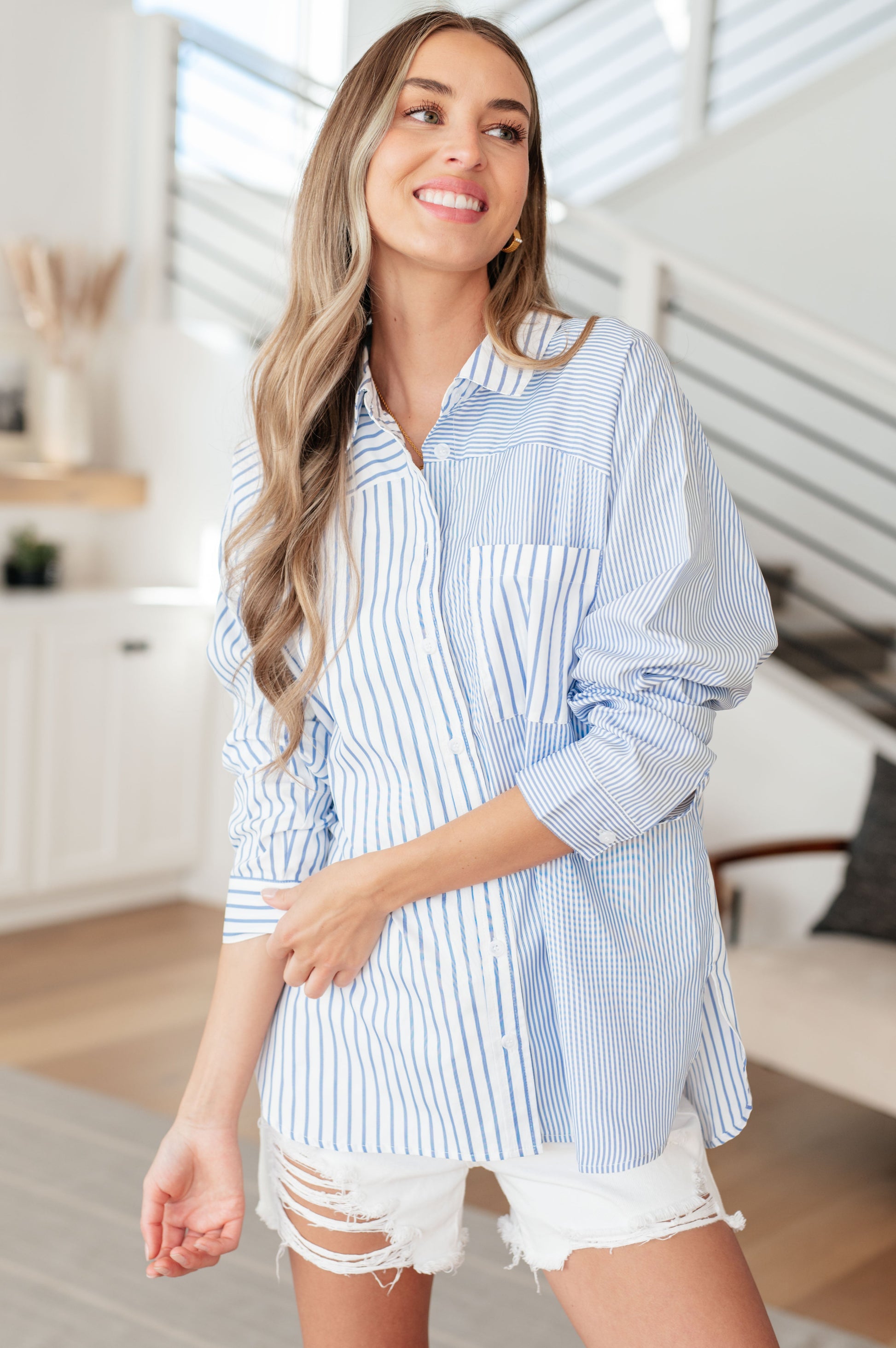 This or That Striped Button Down - Southern Divas Boutique