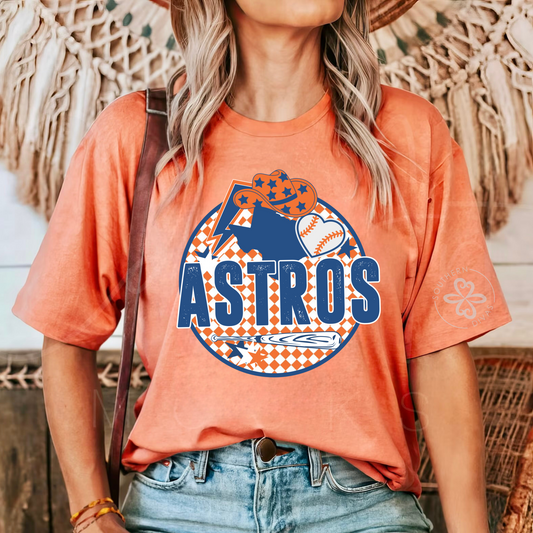 Circle Check Astros - Heather Neon  Orange - Southern Divas Boutique