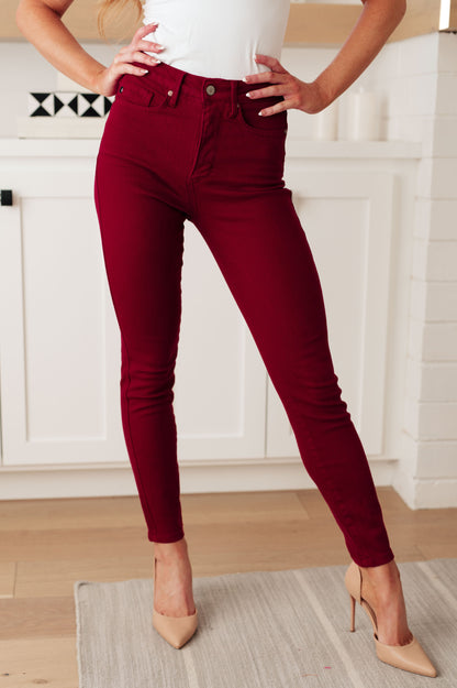 Wanda High Rise Control Top Skinny Jeans Scarlet - Southern Divas Boutique