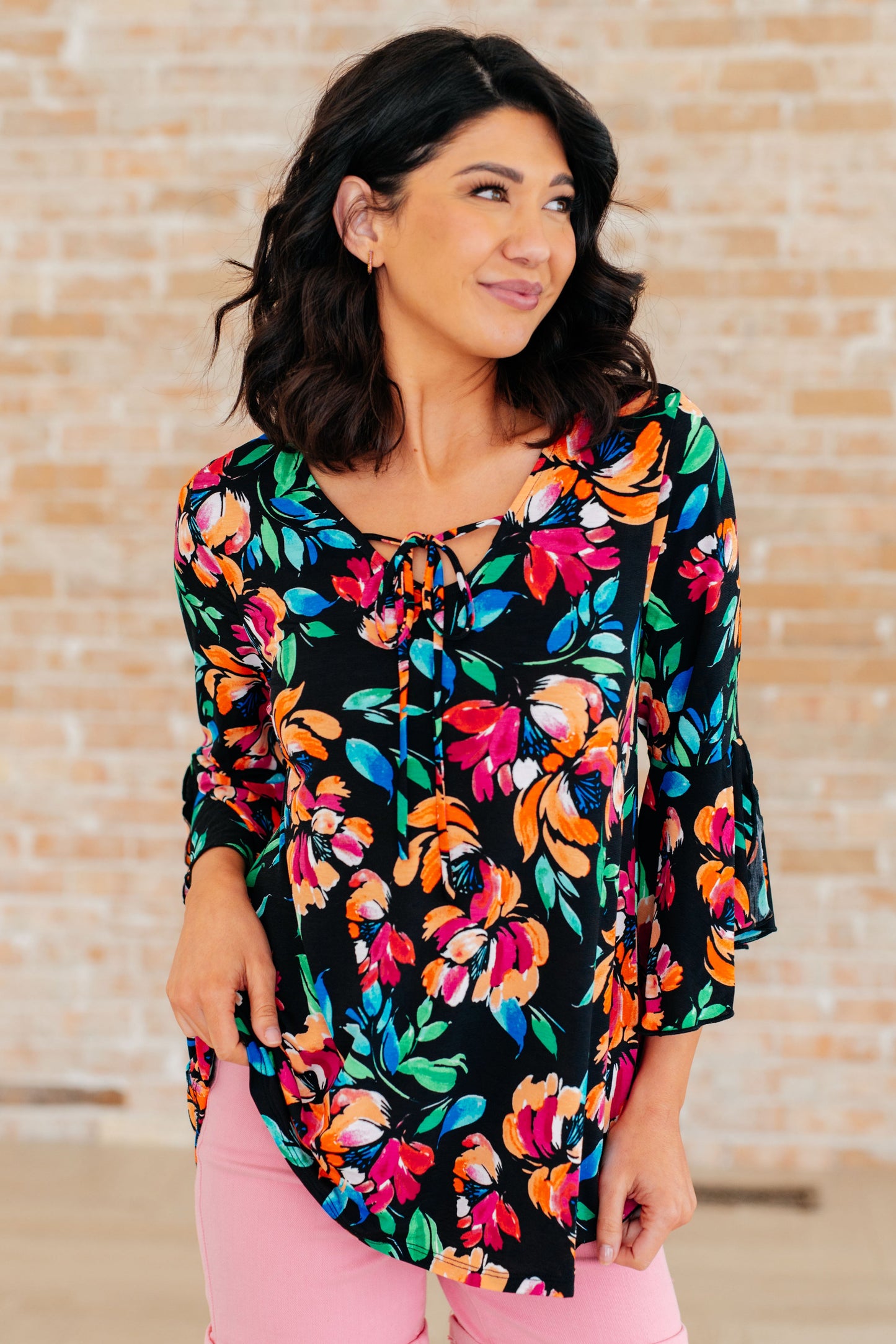 Willow Bell Sleeve Top in Black and Emerald Floral - Southern Divas Boutique