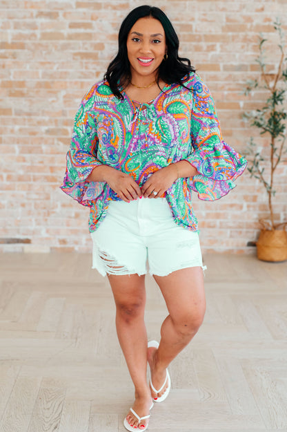 Willow Bell Sleeve Top in Lavender Mint Paisley - Southern Divas Boutique