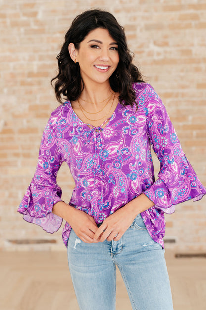 Willow Bell Sleeve Top in Lavender Paisley - Southern Divas Boutique