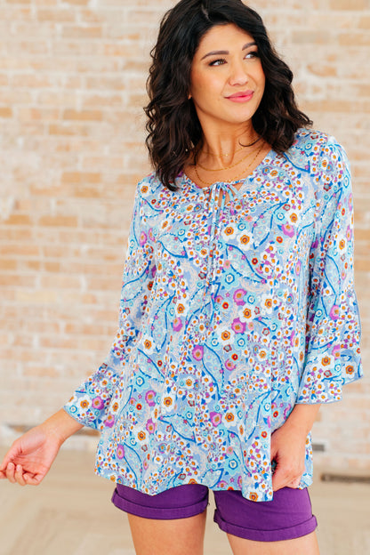 Willow Bell Sleeve Top in Retro Ditsy Floral - Southern Divas Boutique