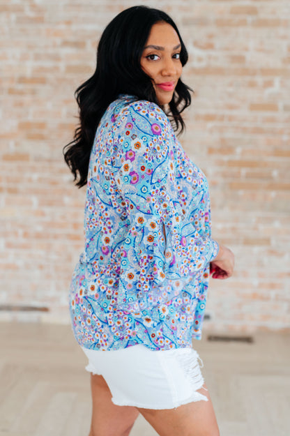 Willow Bell Sleeve Top in Retro Ditsy Floral - Southern Divas Boutique