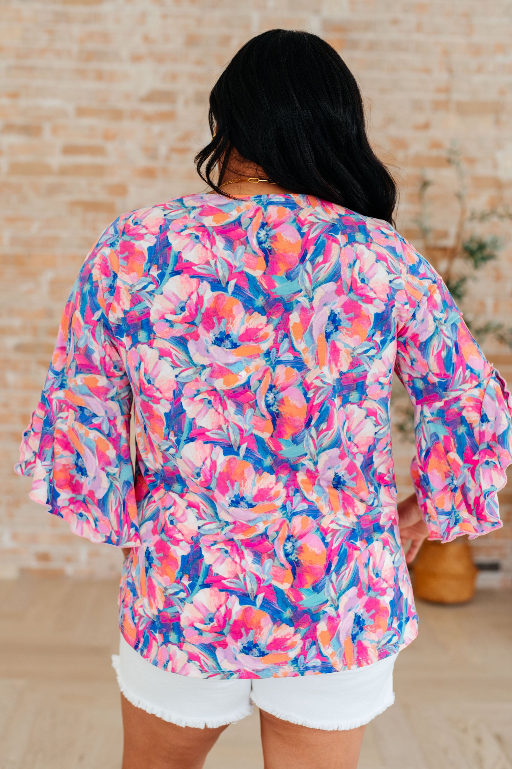 Willow Bell Sleeve Top in Royal Brushed Floral - Southern Divas Boutique