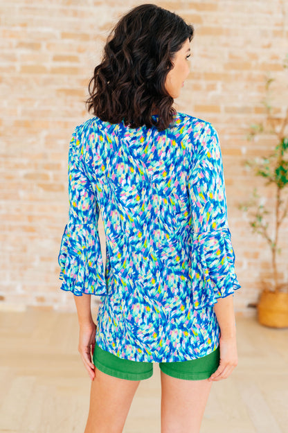 Willow Bell Sleeve Top in Royal Brushed Multi - Southern Divas Boutique