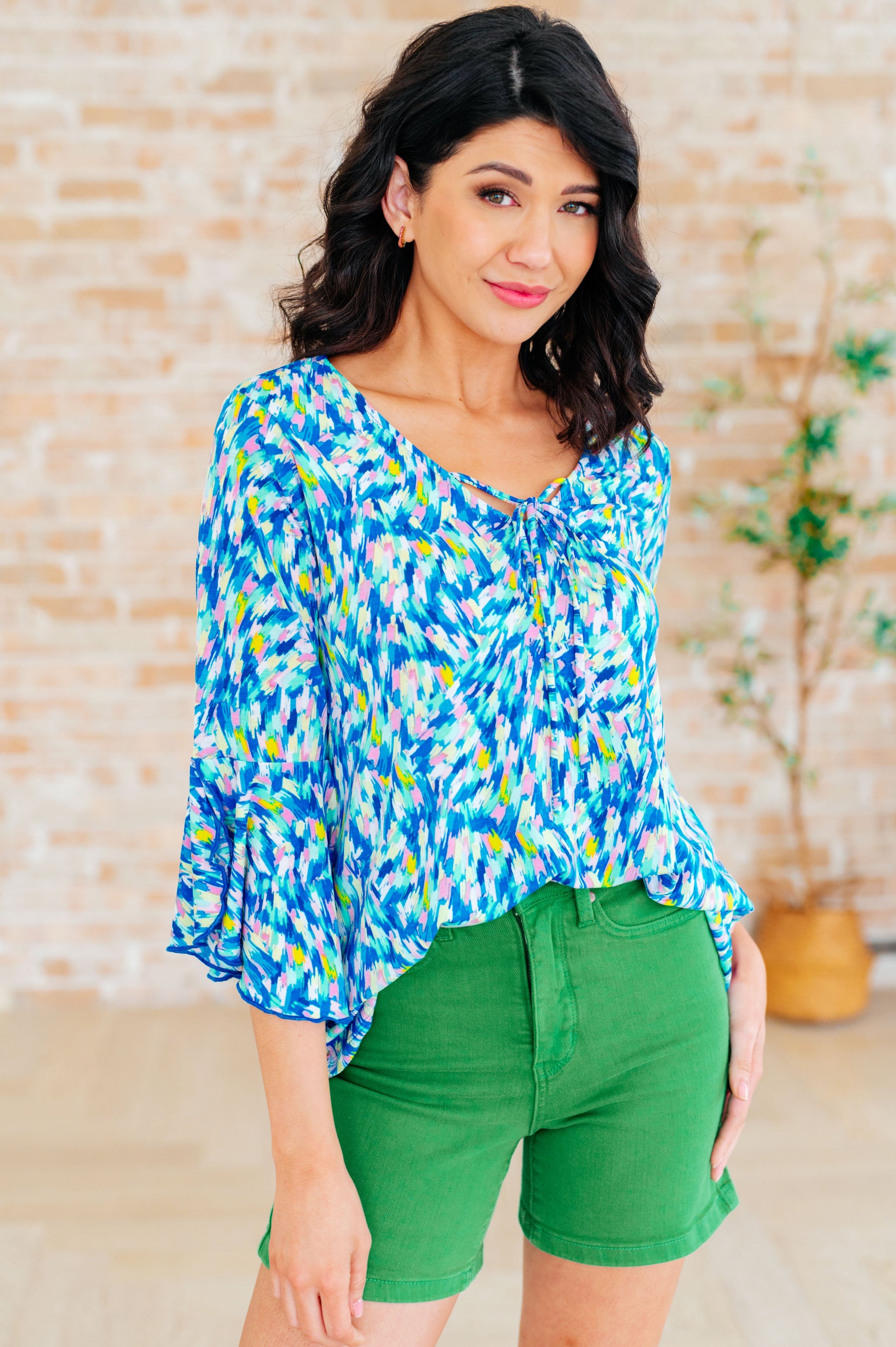 Willow Bell Sleeve Top in Royal Brushed Multi - Southern Divas Boutique