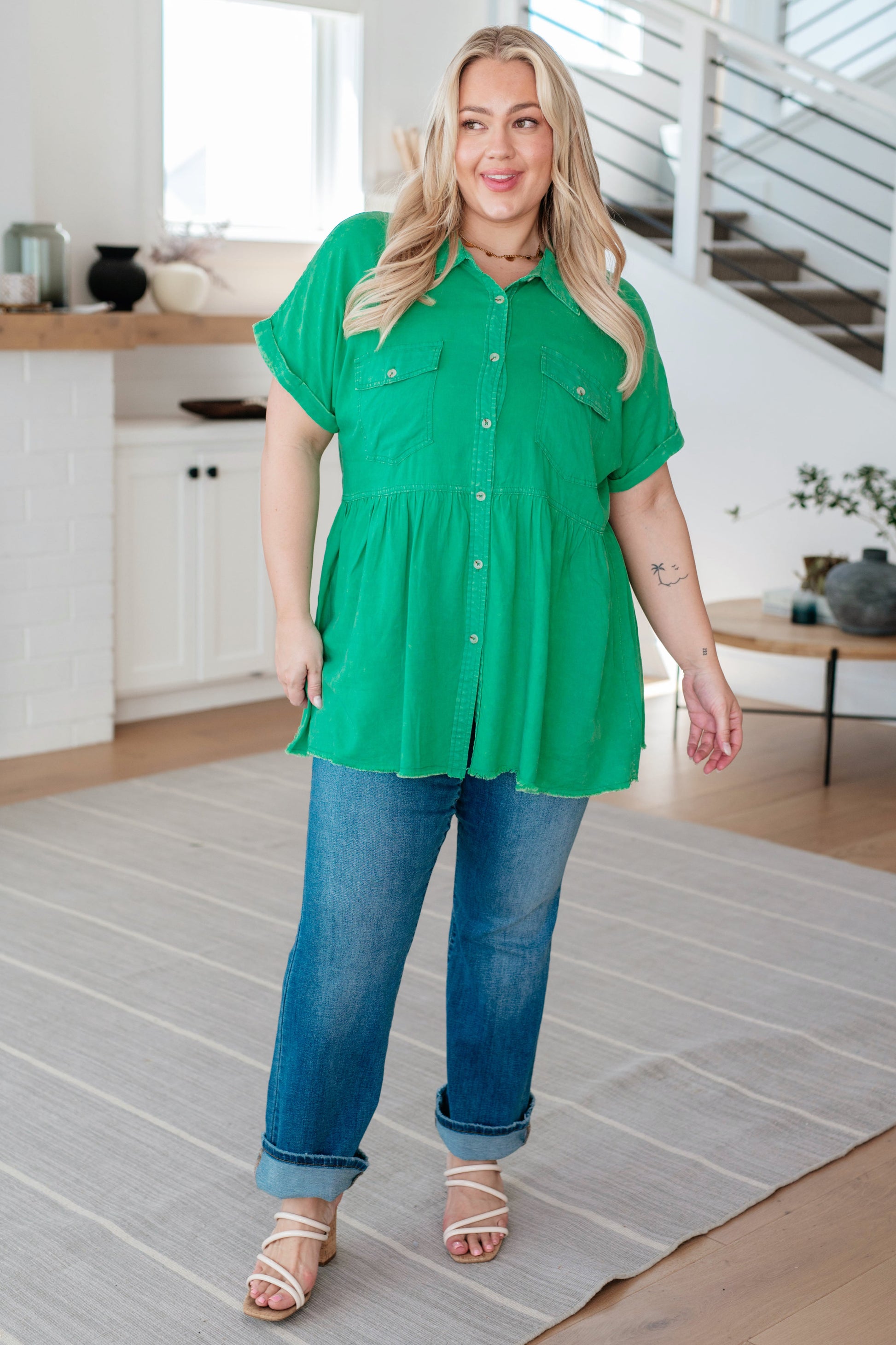 Working In The Garden Button Up Peplum Blouse - Southern Divas Boutique