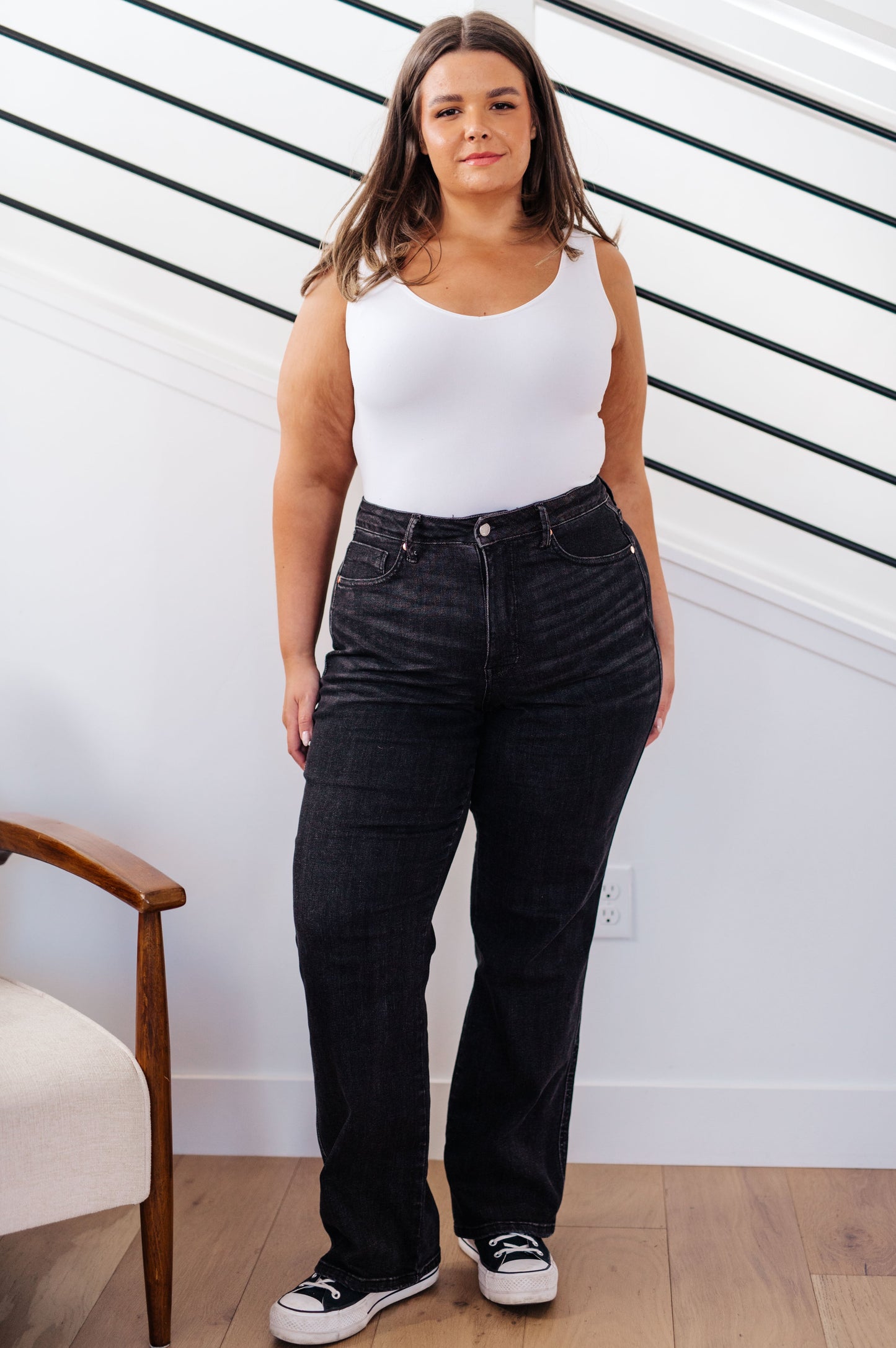 Joan High Rise Control Top Straight Jeans in Washed Black - Southern Divas Boutique