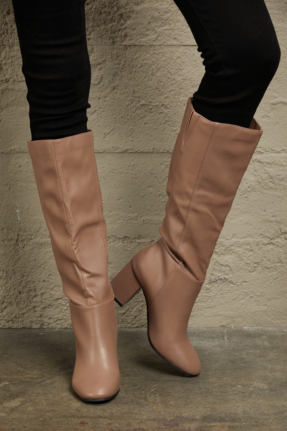 Block Heel Knee High Boots - Taupe - Southern Divas Boutique
