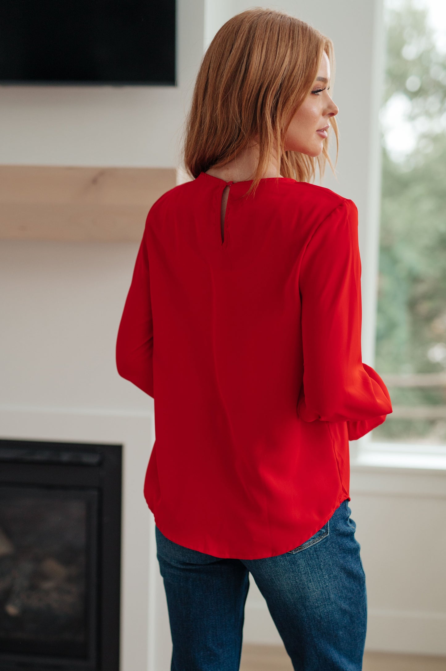 Peaceful Moments Smocked Sleeve Blouse in Red - Southern Divas Boutique