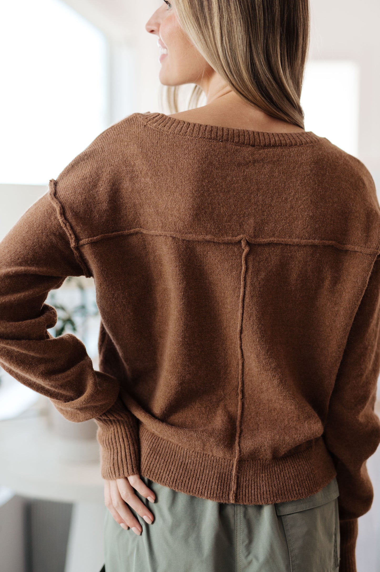 Back to Life V-Neck Sweater in Mocha - Southern Divas Boutique