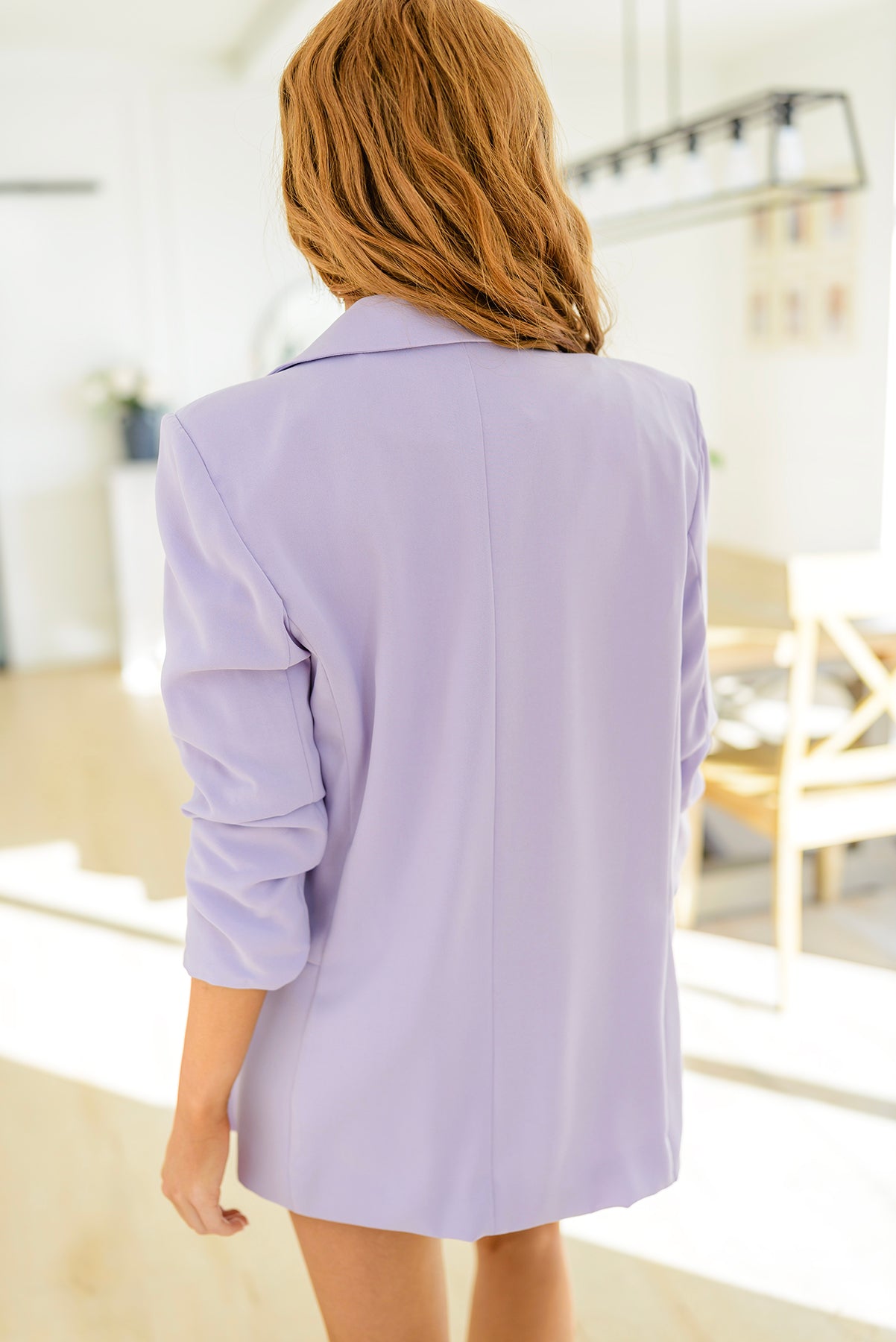 Chic In Lavender Ruched 3/4 Sleeve Blazer - Southern Divas Boutique