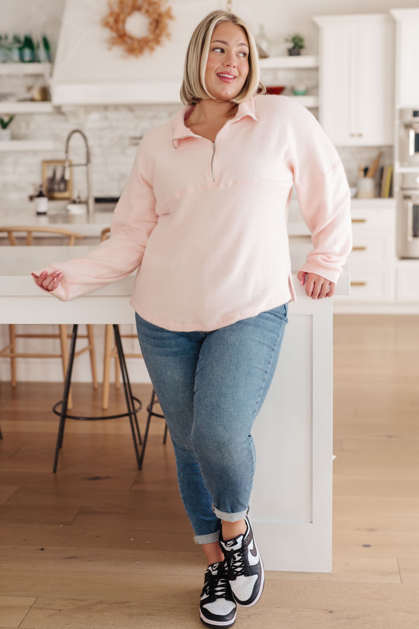 Cozy Moment 1/2 Zip Pullover in Blush - Southern Divas Boutique