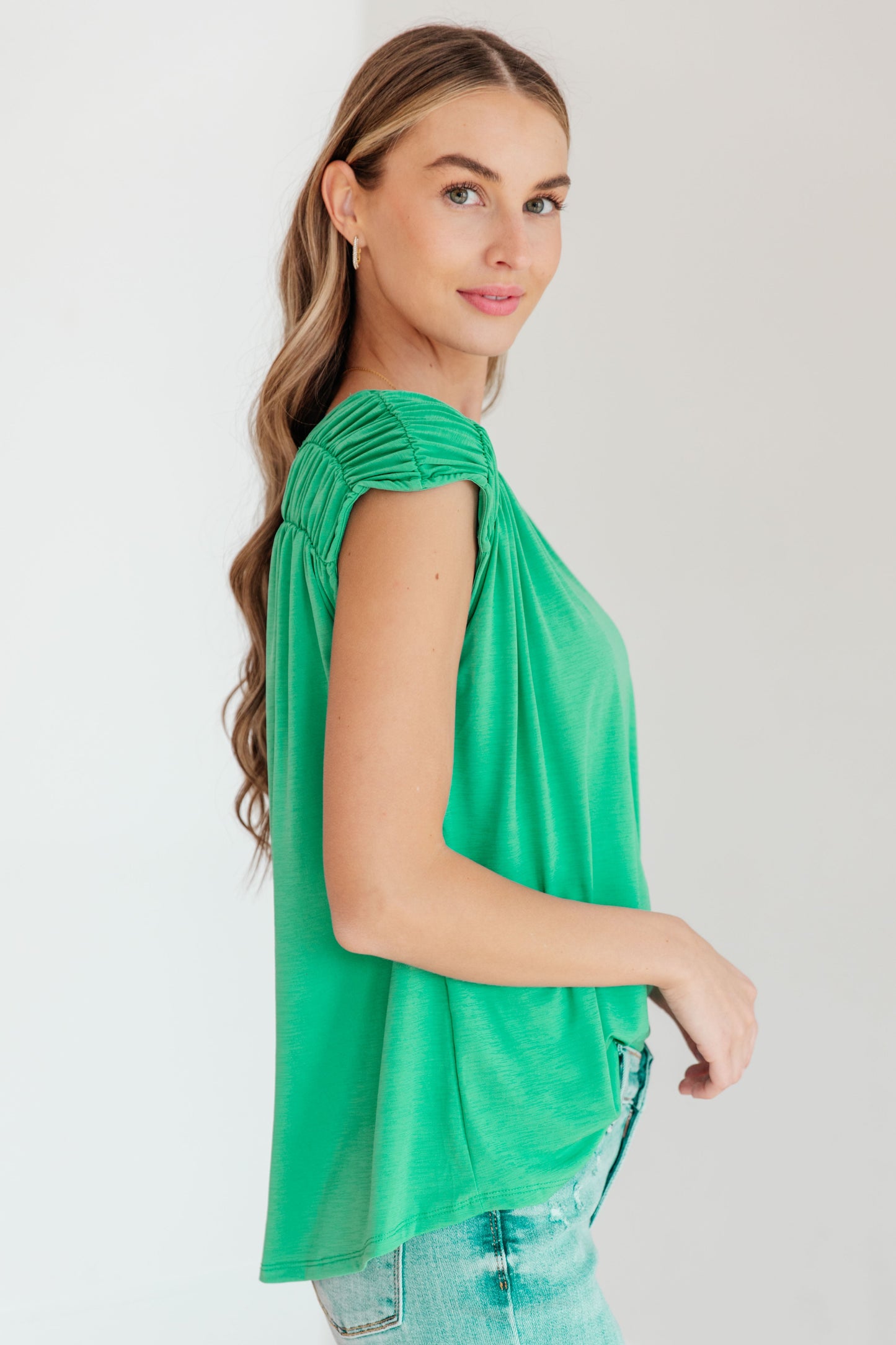 Ruched Cap Sleeve - Emerald - Southern Divas Boutique