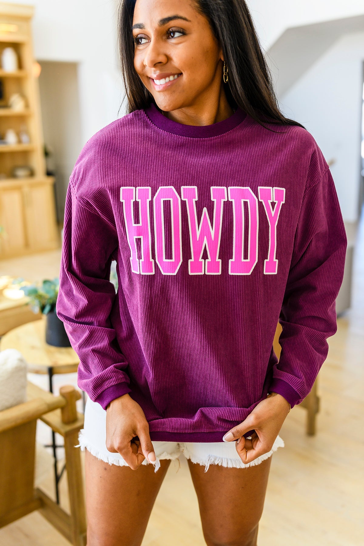 Howdy Textured Sweatshirt - Southern Divas Boutique