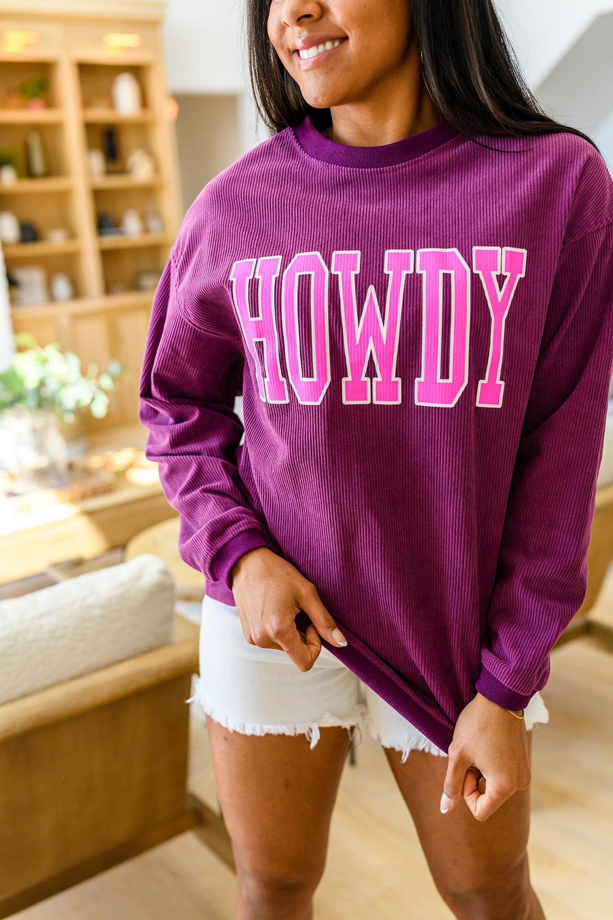 Howdy Textured Sweatshirt - Southern Divas Boutique