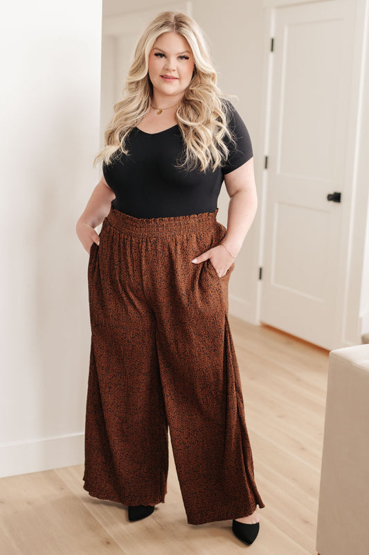 Harmony High Rise Wide Leg Pants in Brown - Southern Divas Boutique