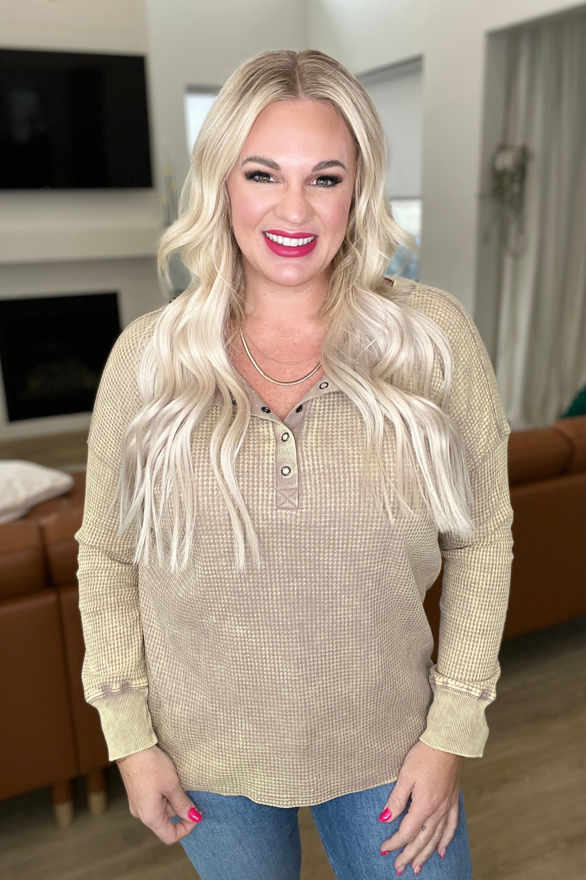 Mineral Wash Baby Waffle Henley in Ash Mocha - Southern Divas Boutique