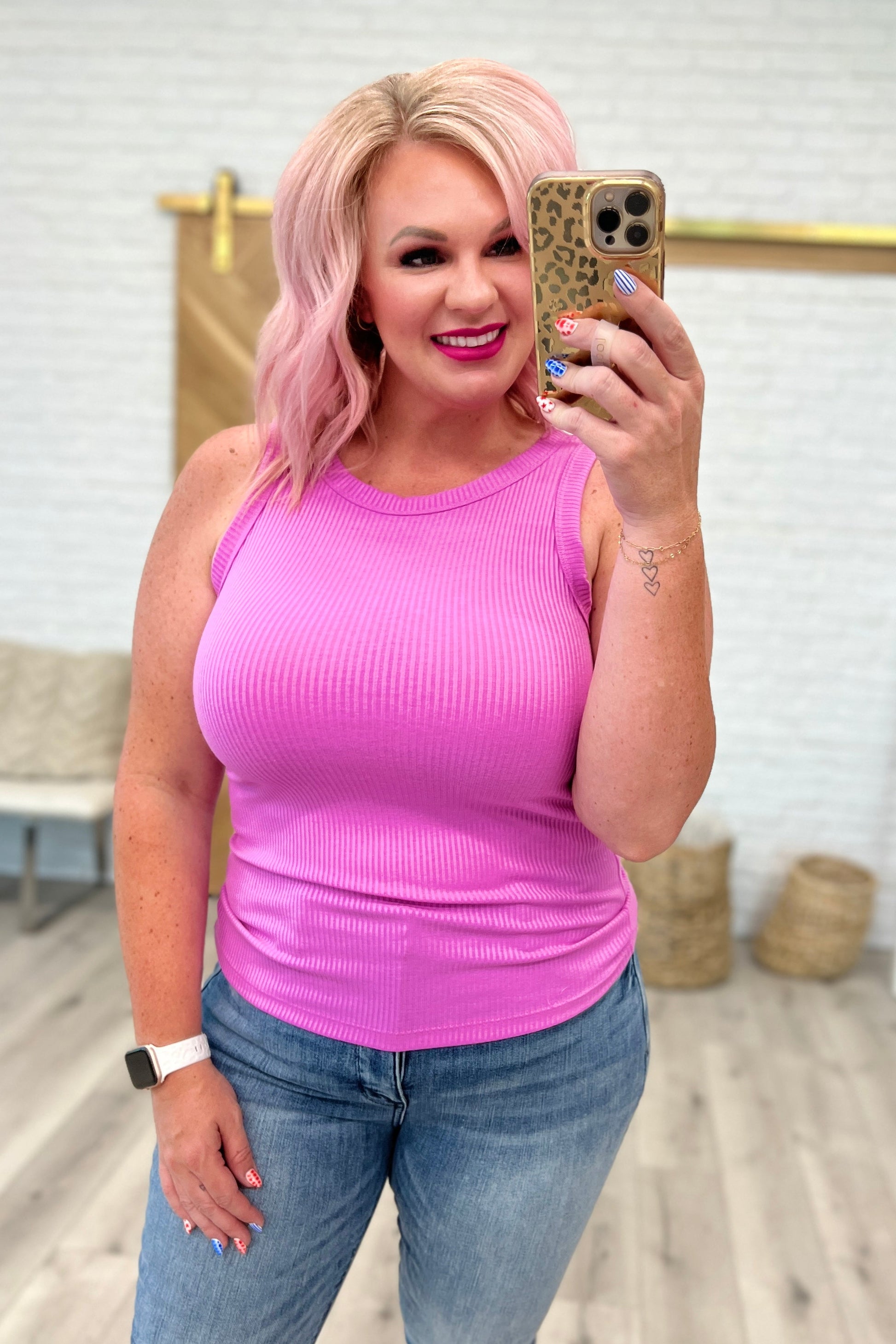 Ribbed Scoop Tank Top in Bright Mauve - Southern Divas Boutique