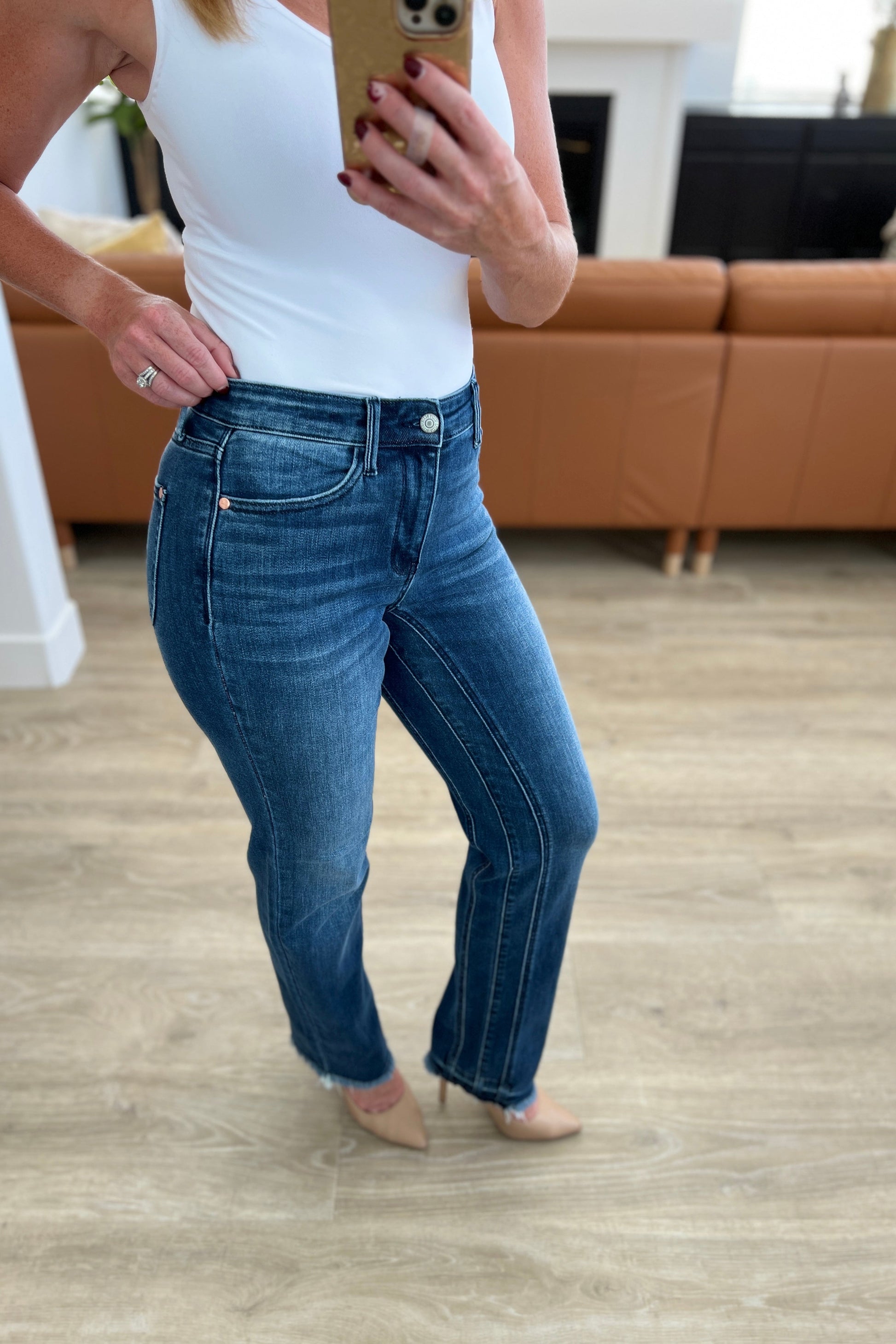 Ruth High Rise Release Hem Straight Jeans - Southern Divas Boutique