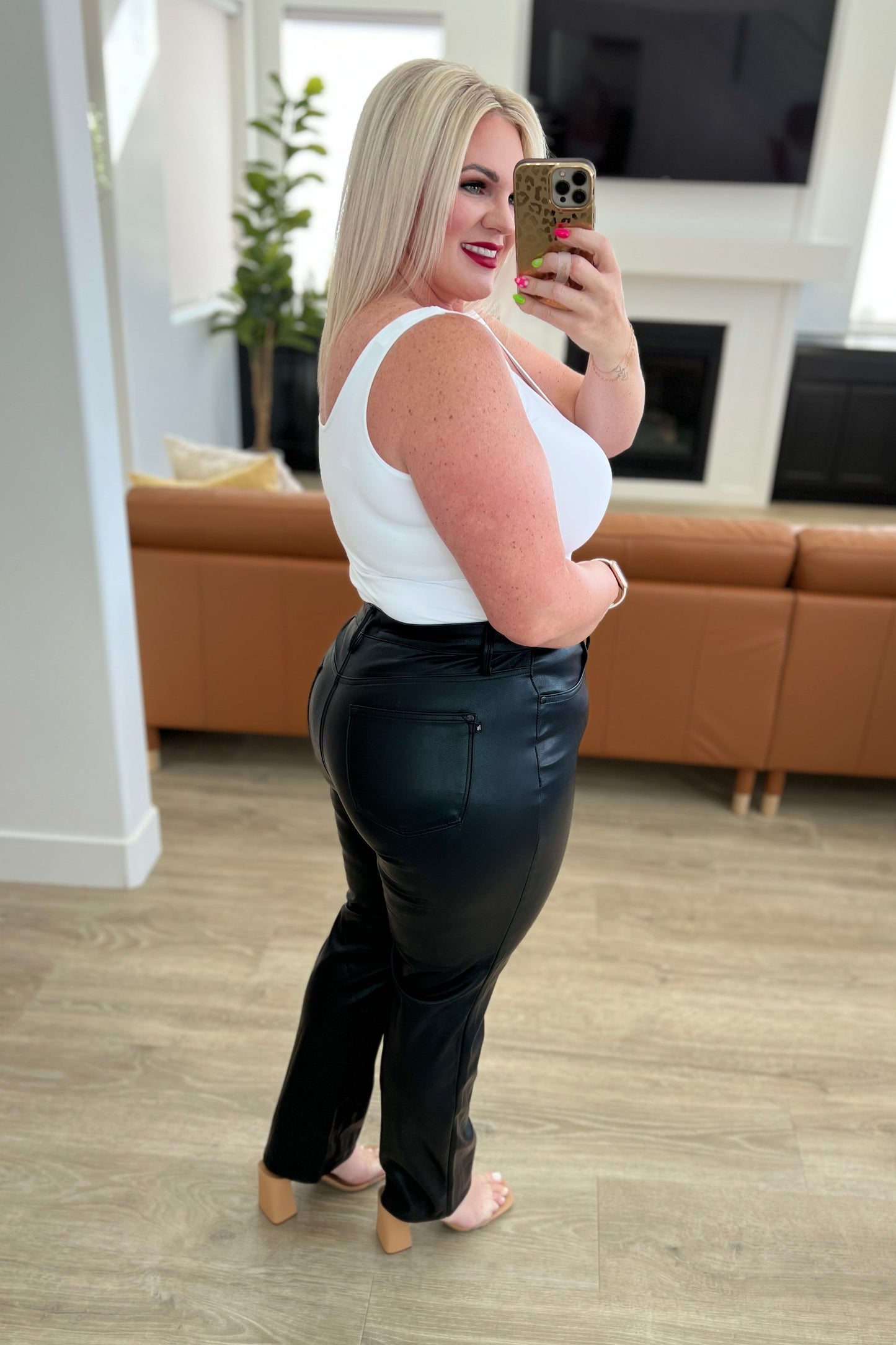 Tanya Control Top Faux Leather Pants in Black - Southern Divas Boutique
