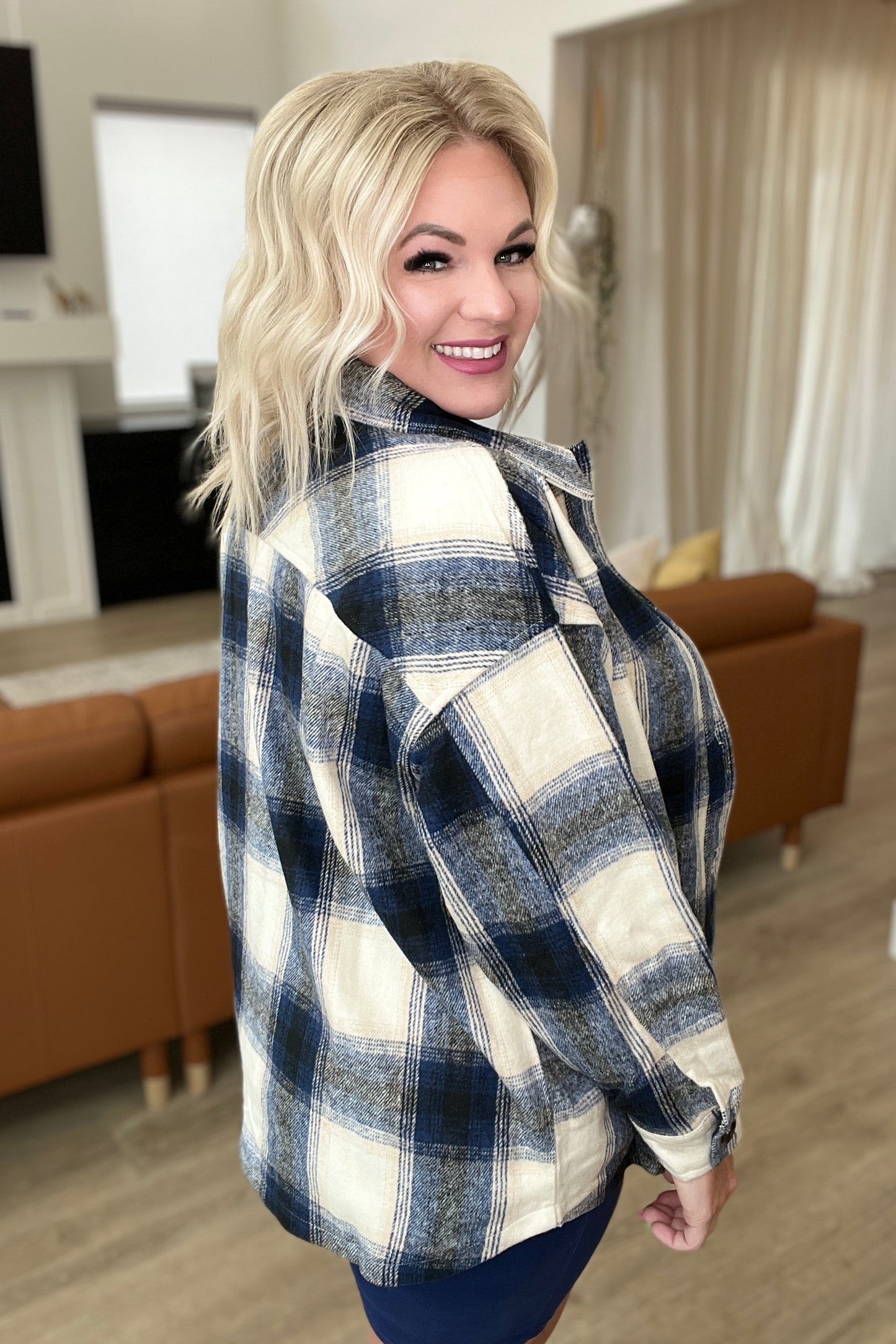Oversized Longline Plaid Shacket in Navy - Southern Divas Boutique