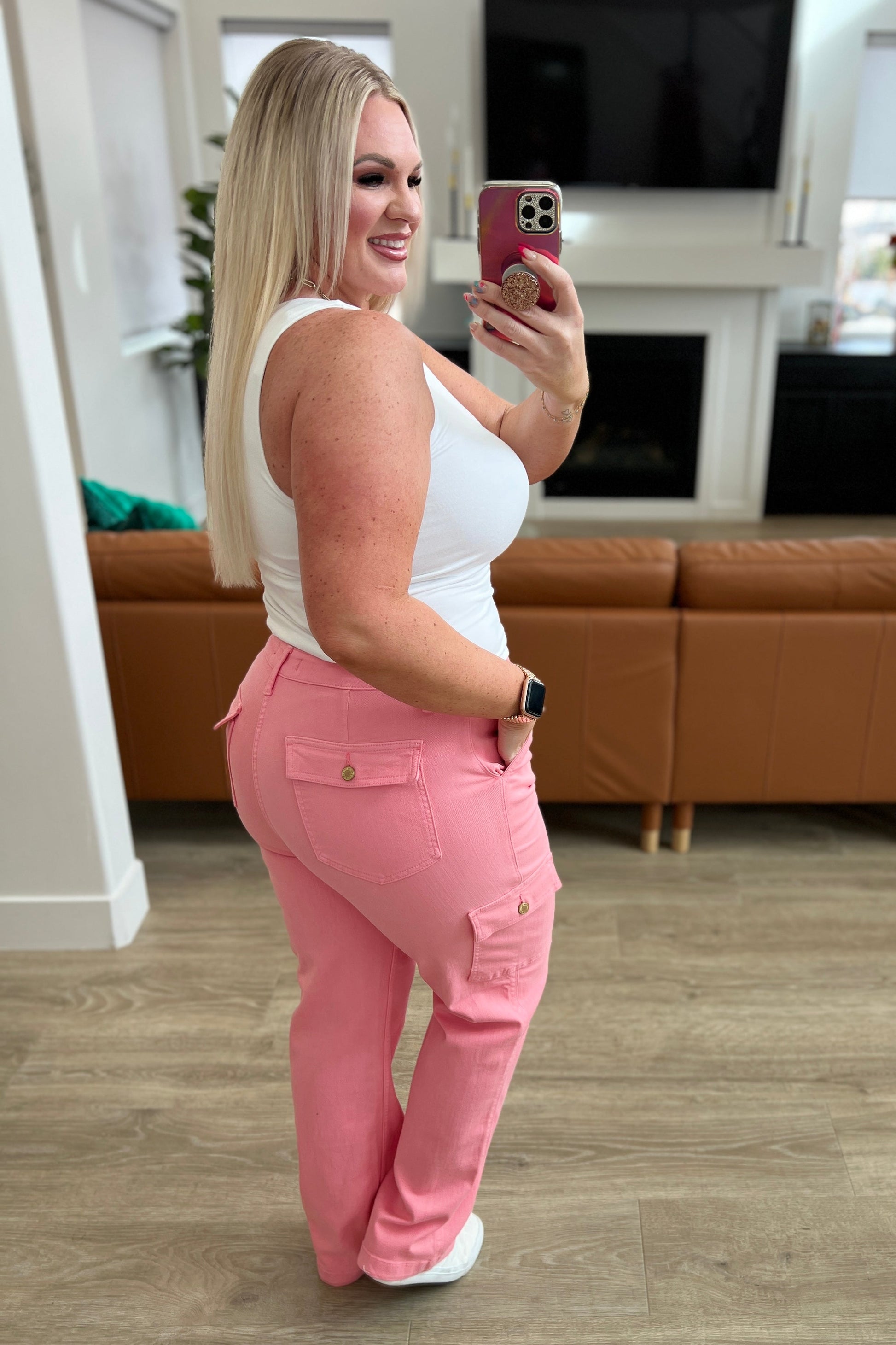 Peggy High Rise Cargo Straight Jeans in Pink - Southern Divas Boutique
