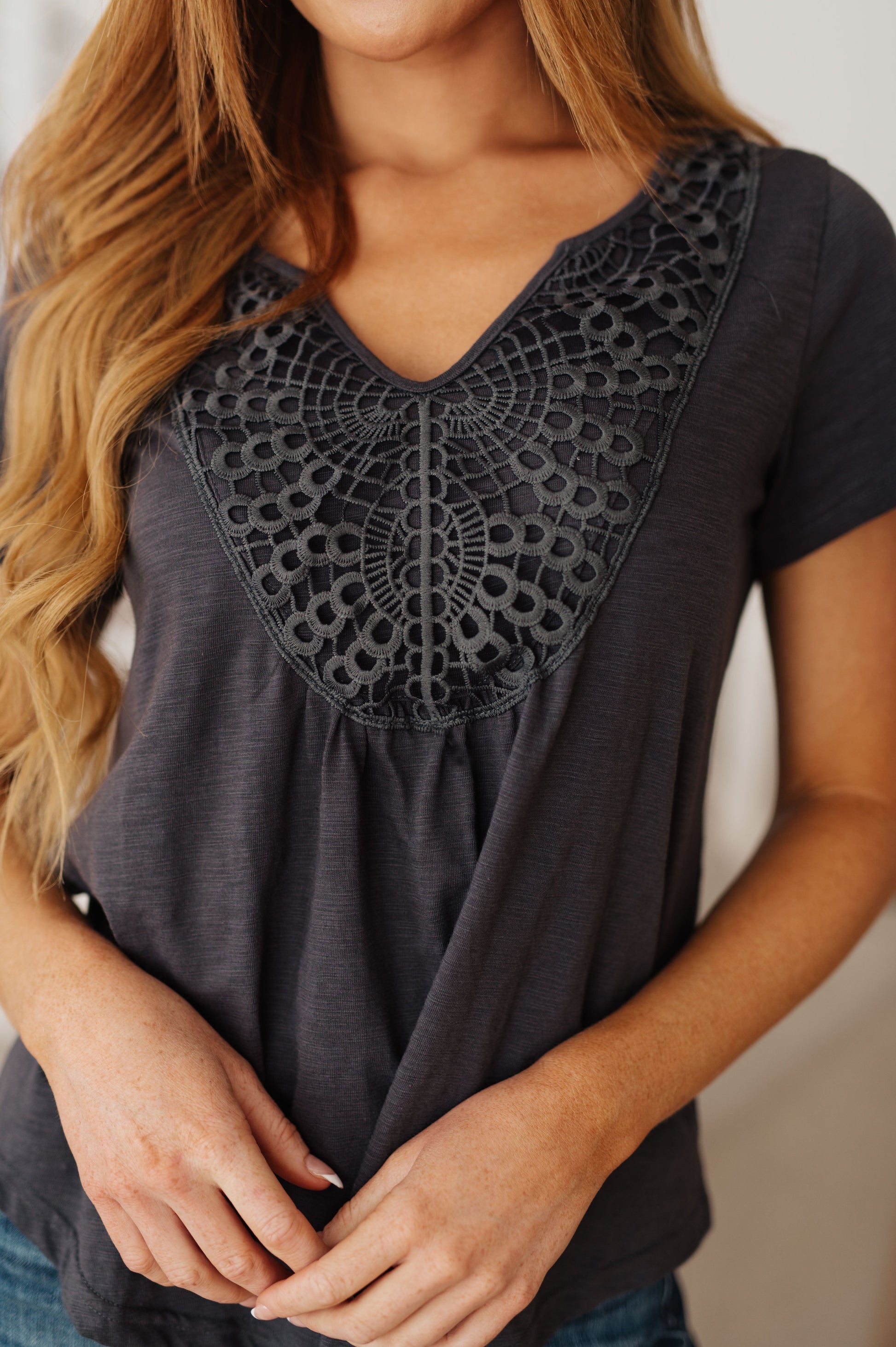 In the Detail Crocheted Accent Top - Southern Divas Boutique