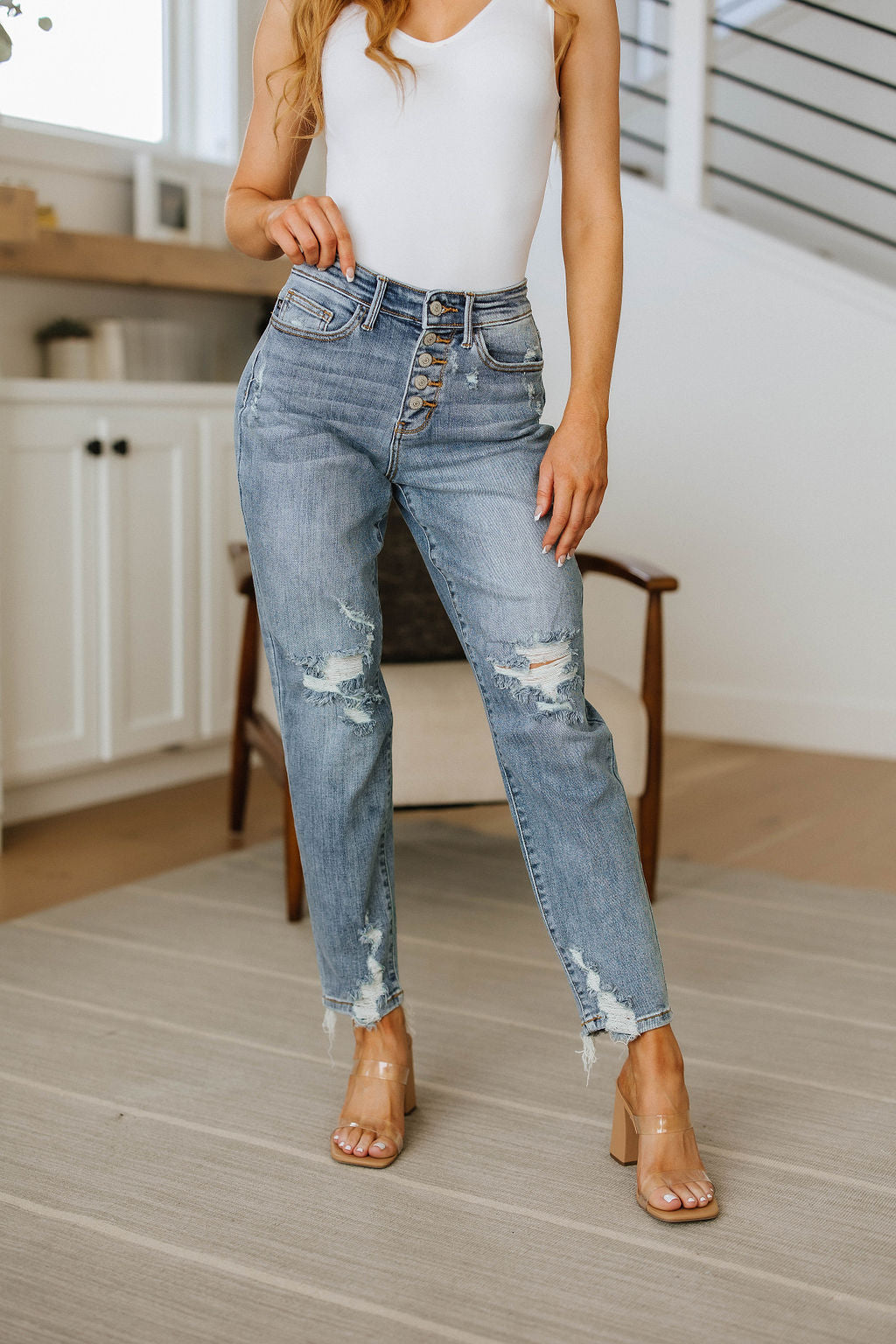 Josie Mid Rise Button Fly Boyfriend Jeans - Southern Divas Boutique