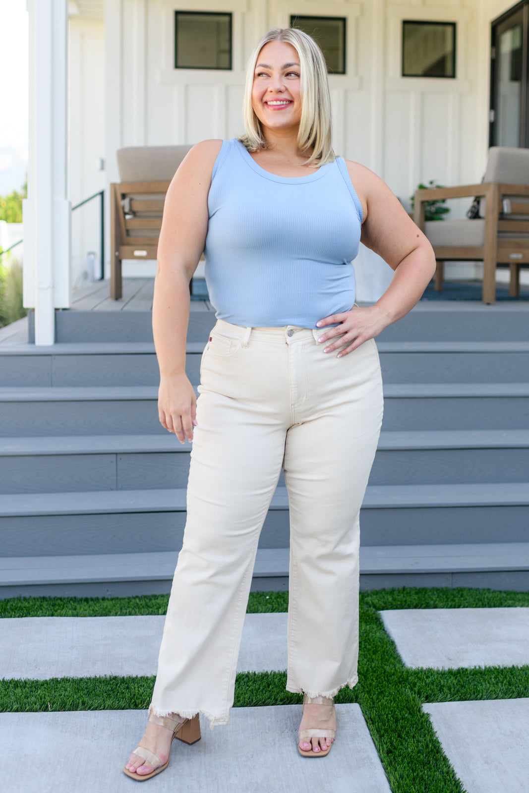 Just One More Ribbed Tank in Light Blue - Southern Divas Boutique