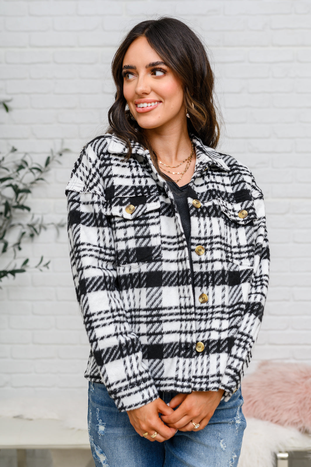 Kate Plaid Jacket in Black & White - Southern Divas Boutique
