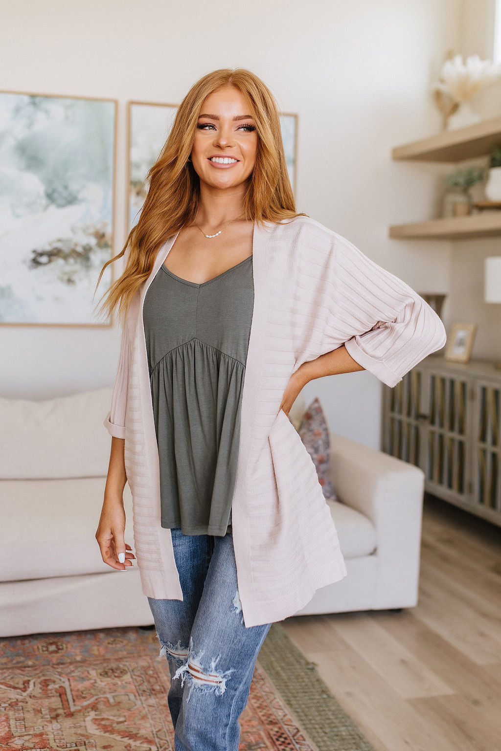 Never Not Loving V-Neck Cami in Gray Green - Southern Divas Boutique