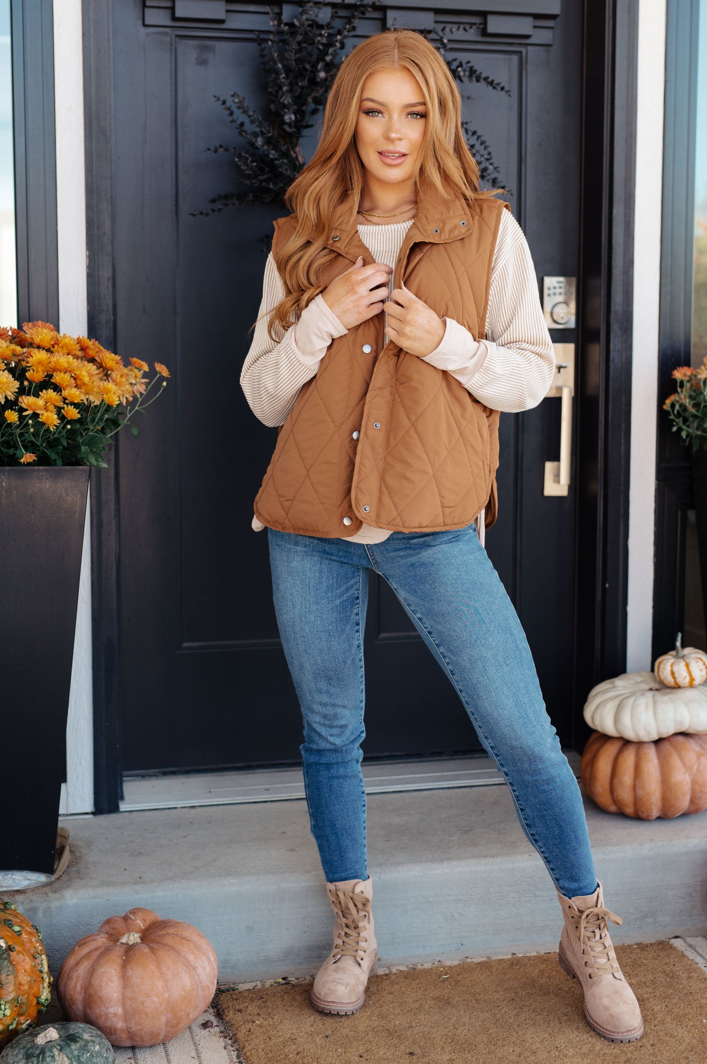 Neither Here Nor There Puffer Vest in Camel - Southern Divas Boutique