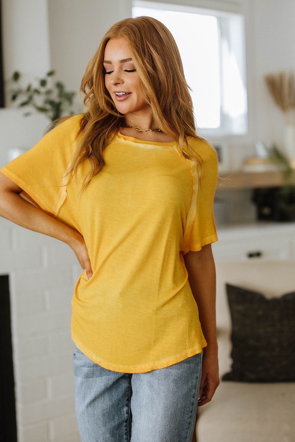 New Edition Mineral Wash T Shirt Yellow - Southern Divas Boutique