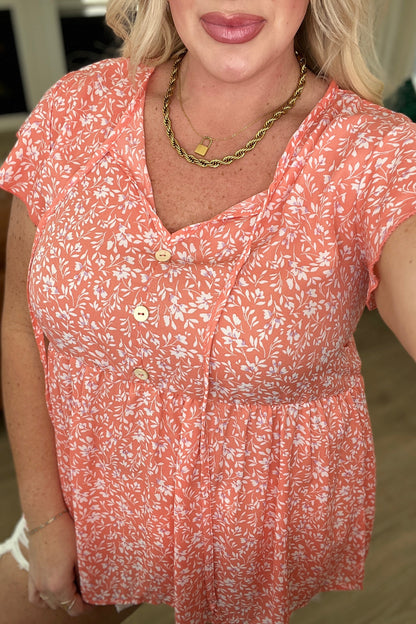 Flirty and Thriving Floral Flutter Sleeve Top in Peach - Southern Divas Boutique