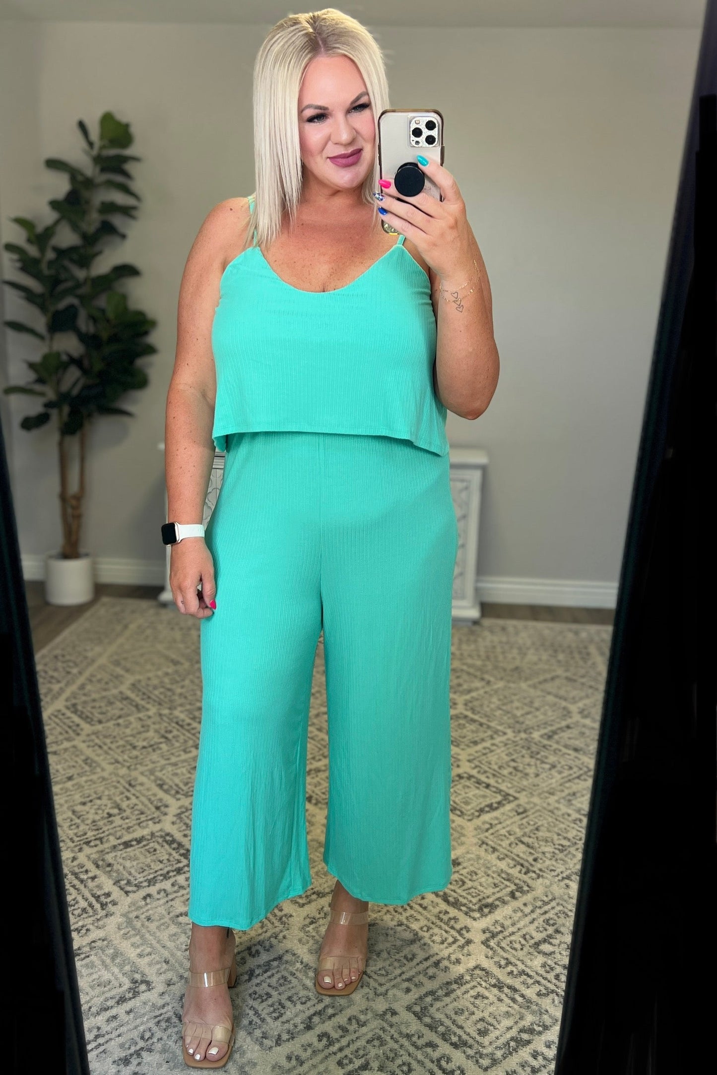 Ribbed Double Layer Jumpsuit in Mint - Southern Divas Boutique