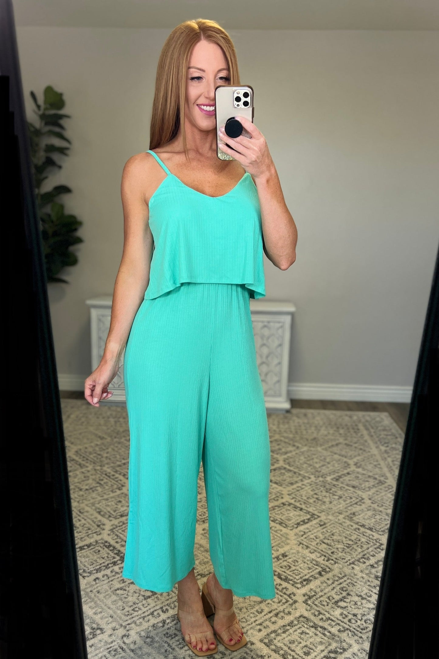 Ribbed Double Layer Jumpsuit in Mint - Southern Divas Boutique