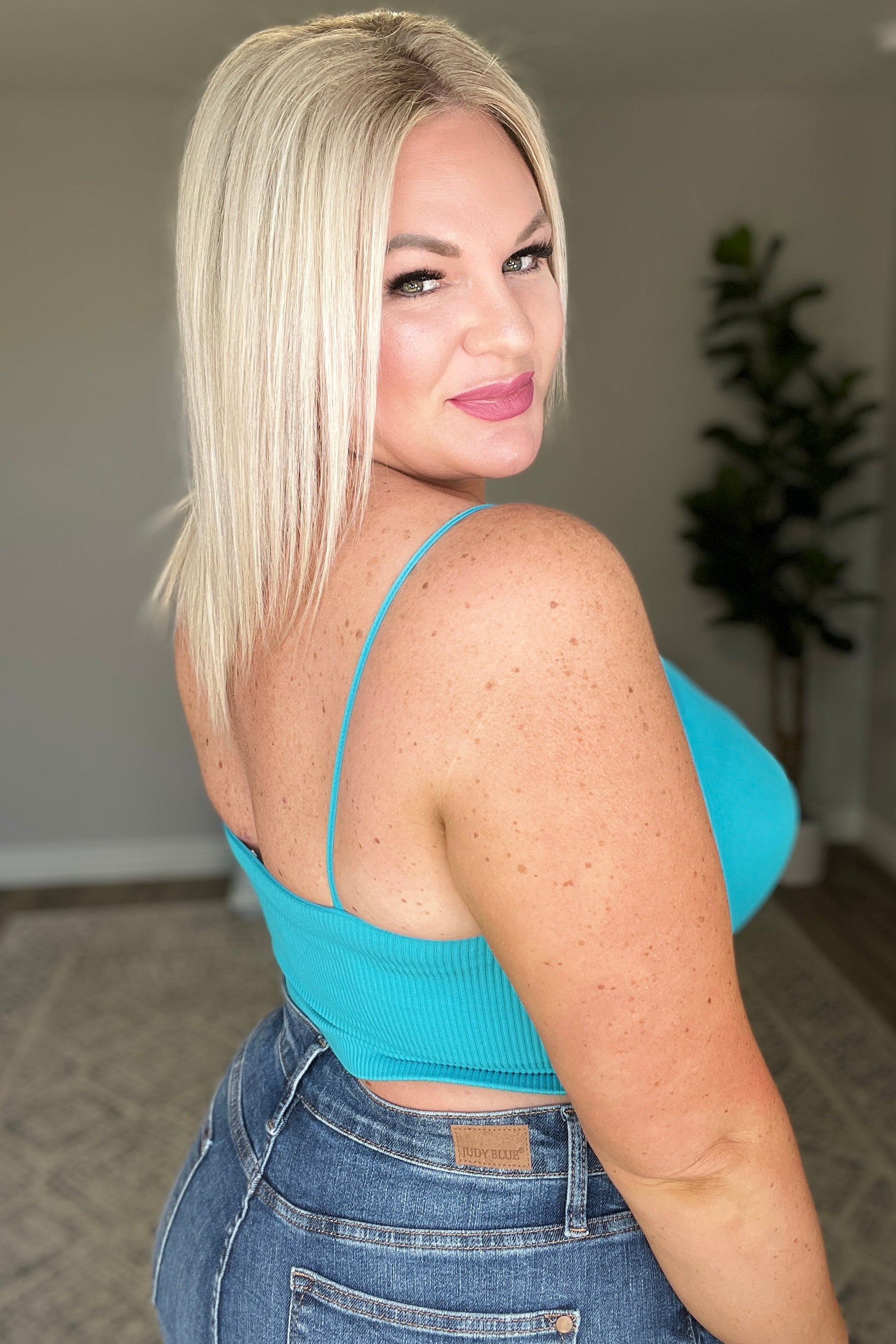Ribbed Seamless Spaghetti Strap Crop Cami in Ice Blue - Southern Divas Boutique