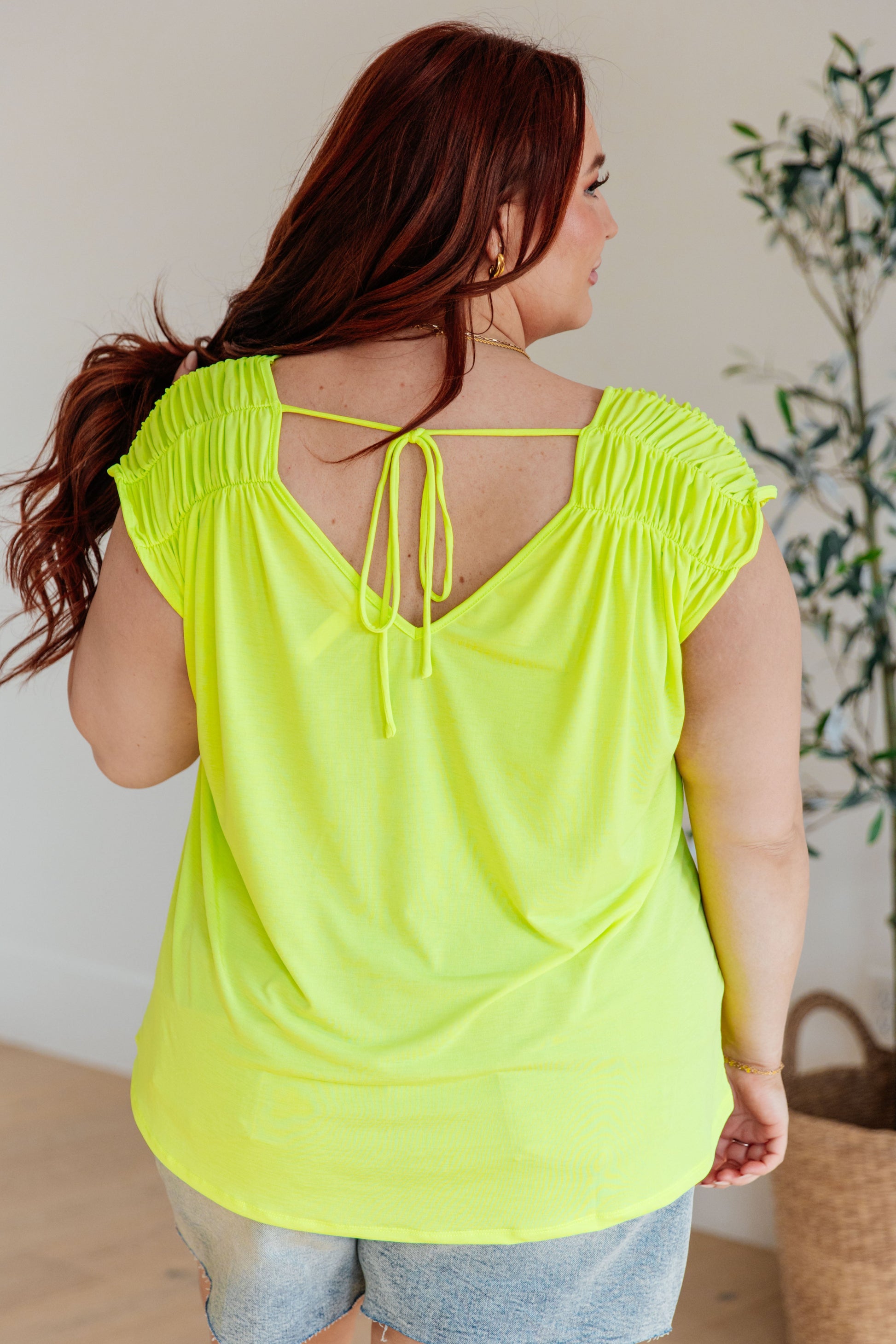 Ruched Cap Sleeve -  Neon Green - Southern Divas Boutique