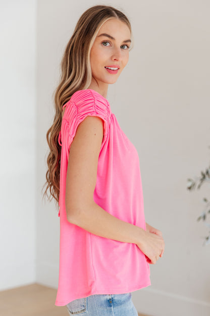Ruched Cap Sleeve - Neon Pink - Southern Divas Boutique