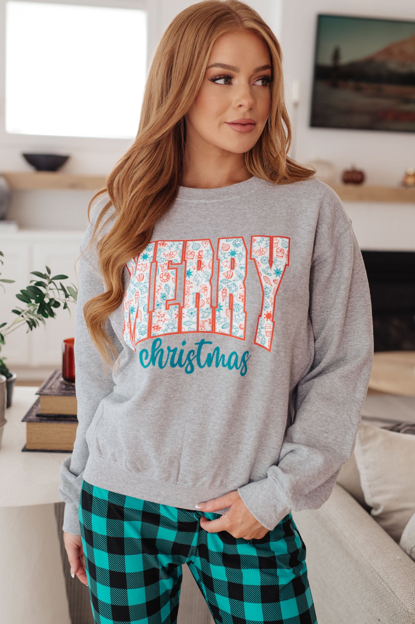 Merry Christmas Sweatshirt in Grey - Southern Divas Boutique