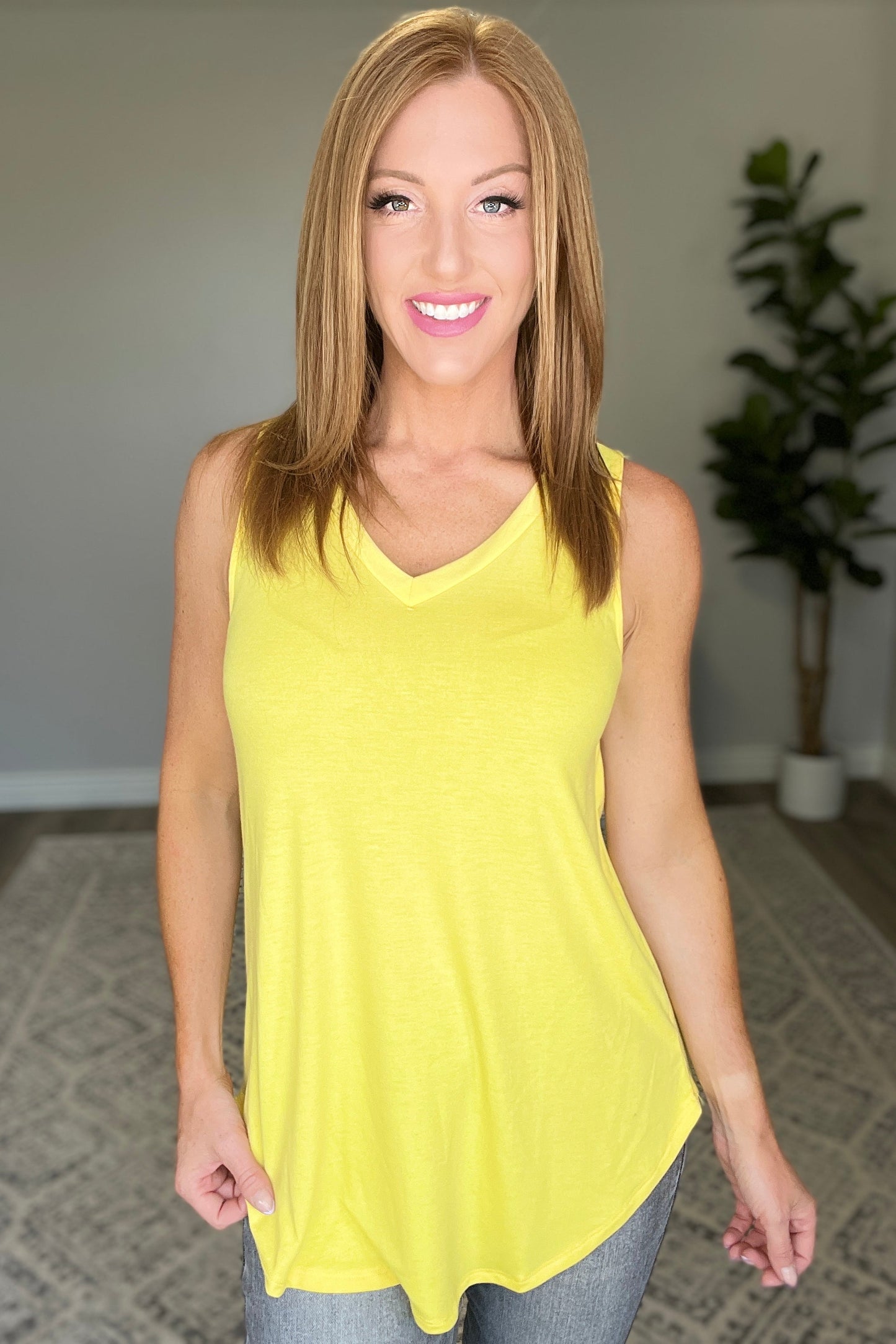 V-Neck Sleeveless Top in Yellow - Southern Divas Boutique