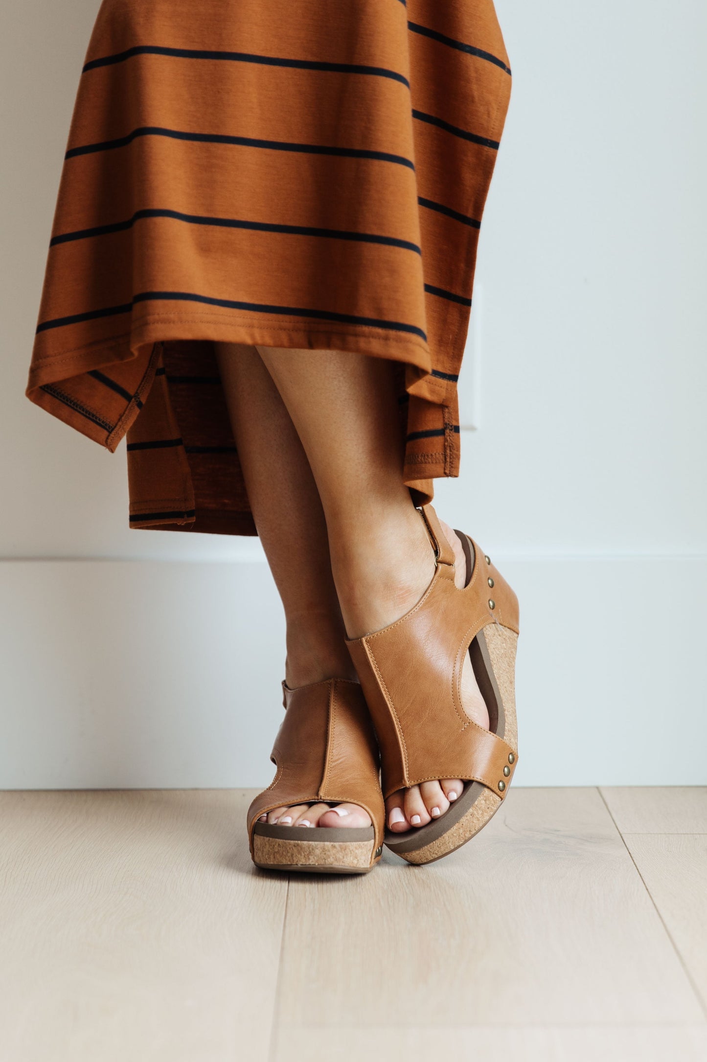 Carley Wedge Sandals in Cognac - Southern Divas Boutique