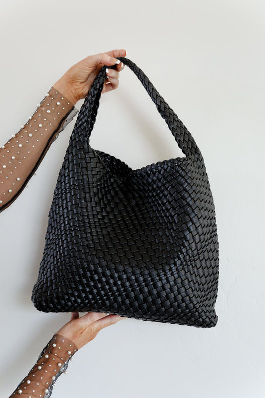 Woven and Worn Tote in Black - Southern Divas Boutique