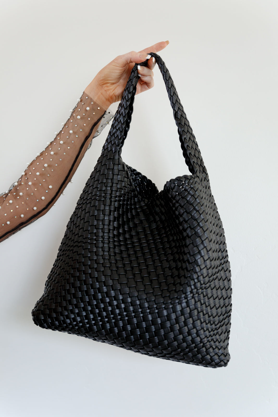 Woven and Worn Tote in Black - Southern Divas Boutique