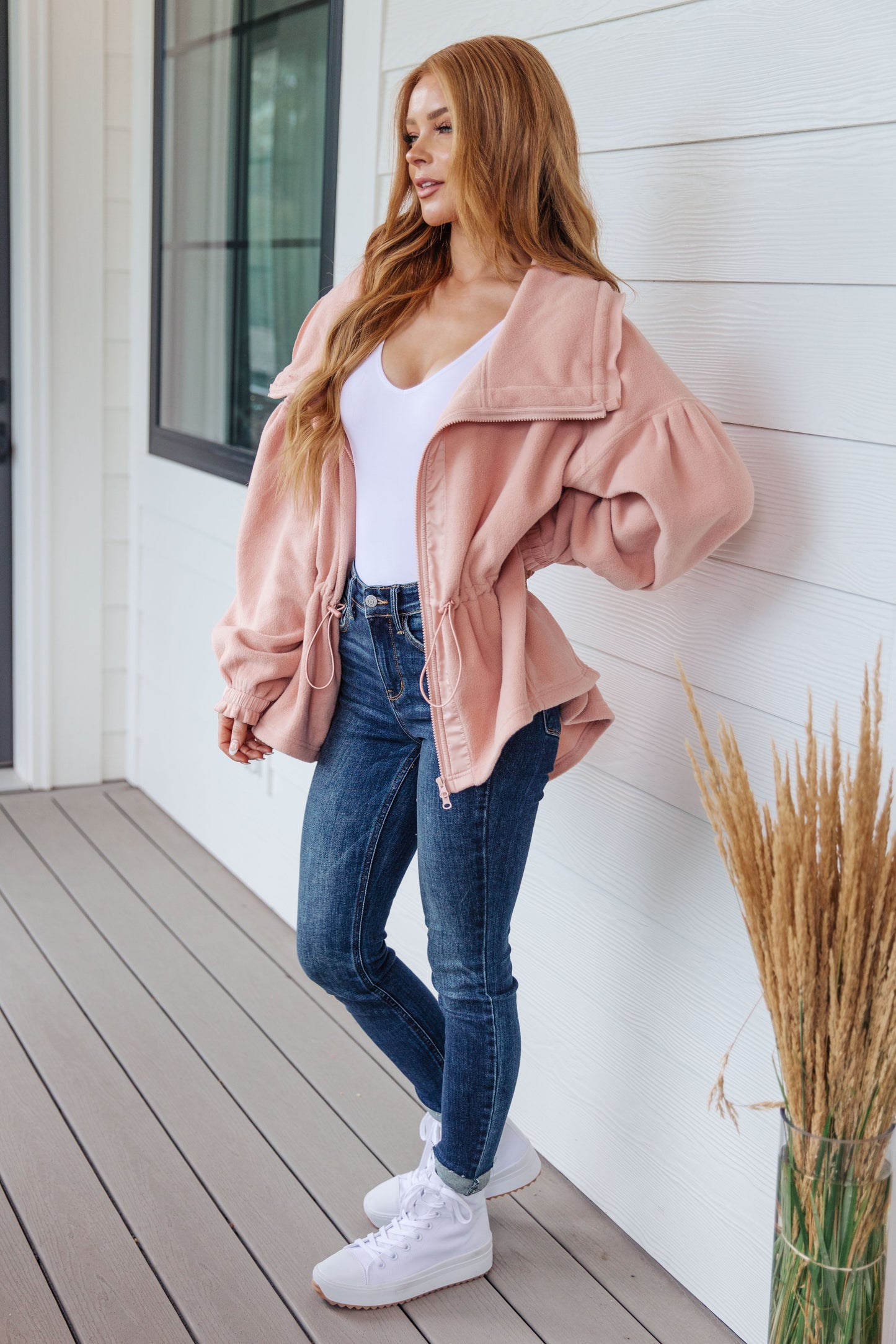 Zipped and Cinched Zip Up Jacket - Southern Divas Boutique